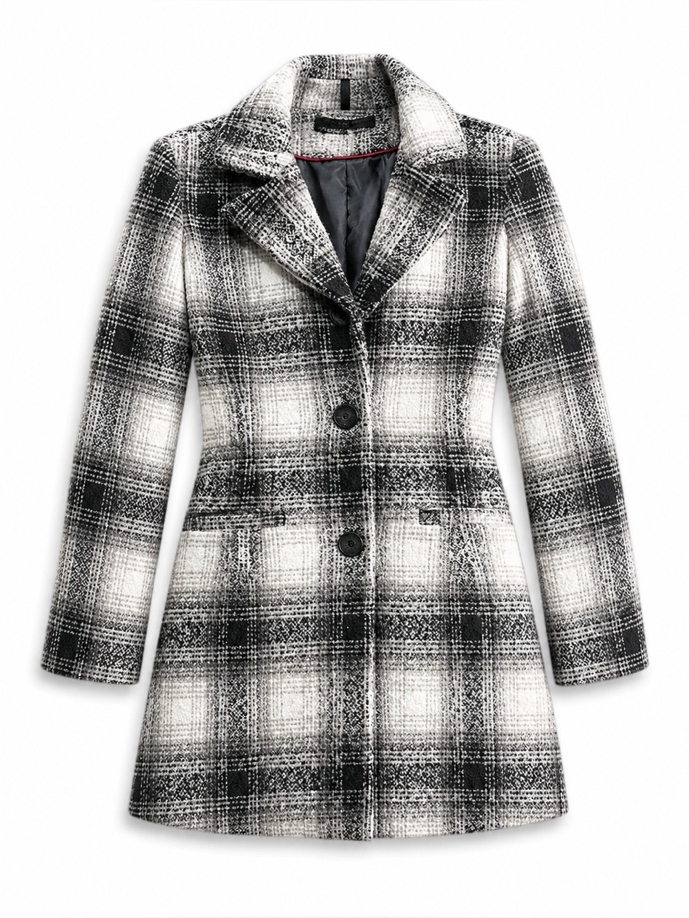 Steve Madden Black and White Plaid Pea Coat
